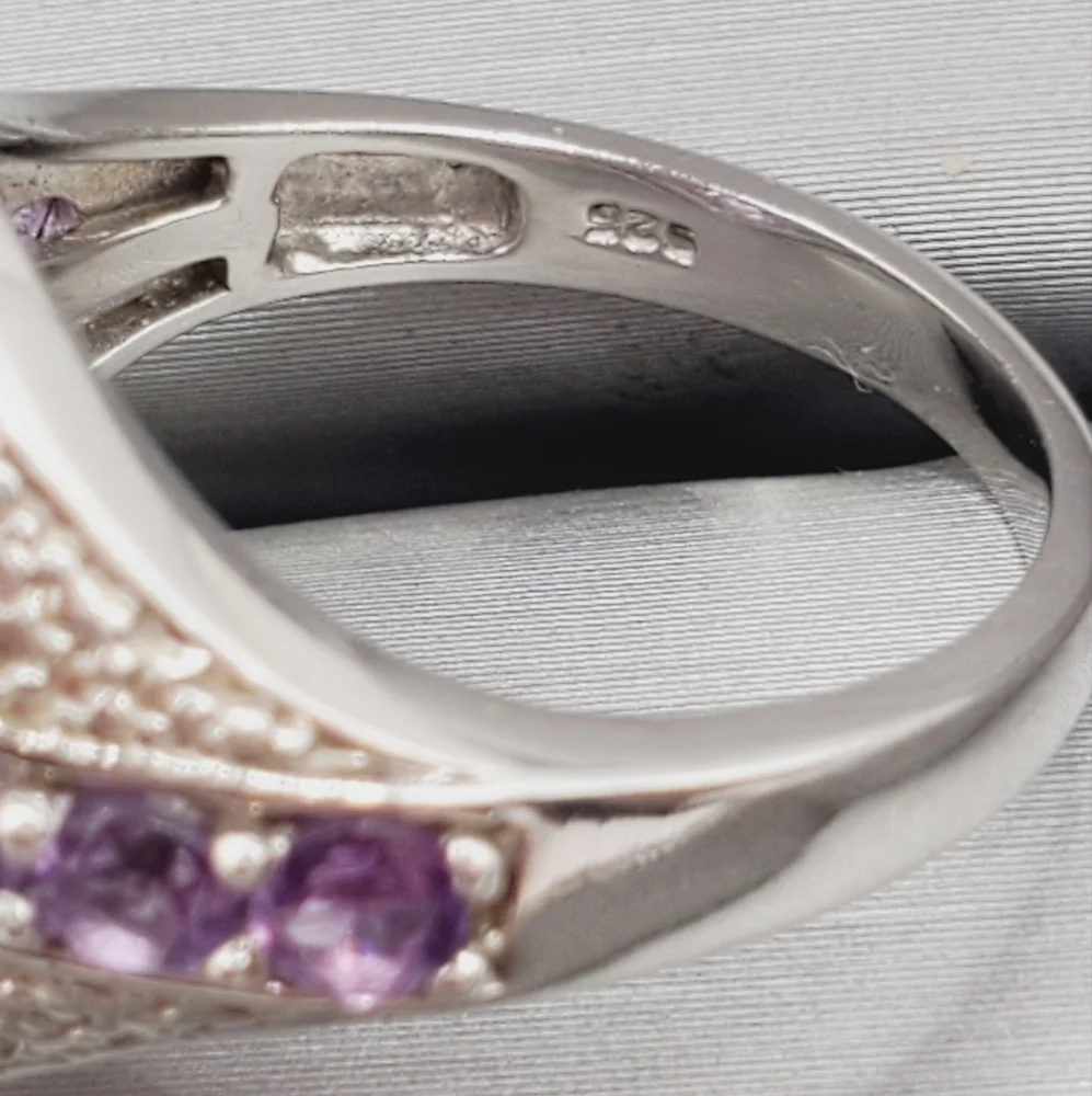 925 Sterling Silver Ring Amethyst Ring Purple Ring Oval Statement Ring size 8